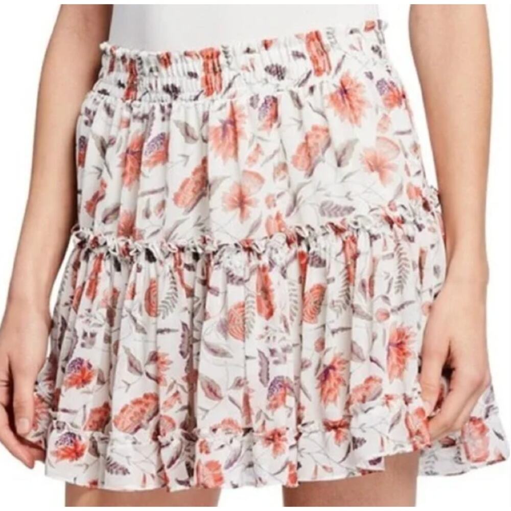 MISA Kahlo White Floral Tiered Ruffle Chiffon Mini Skirt Medium - Picture 2 of 10